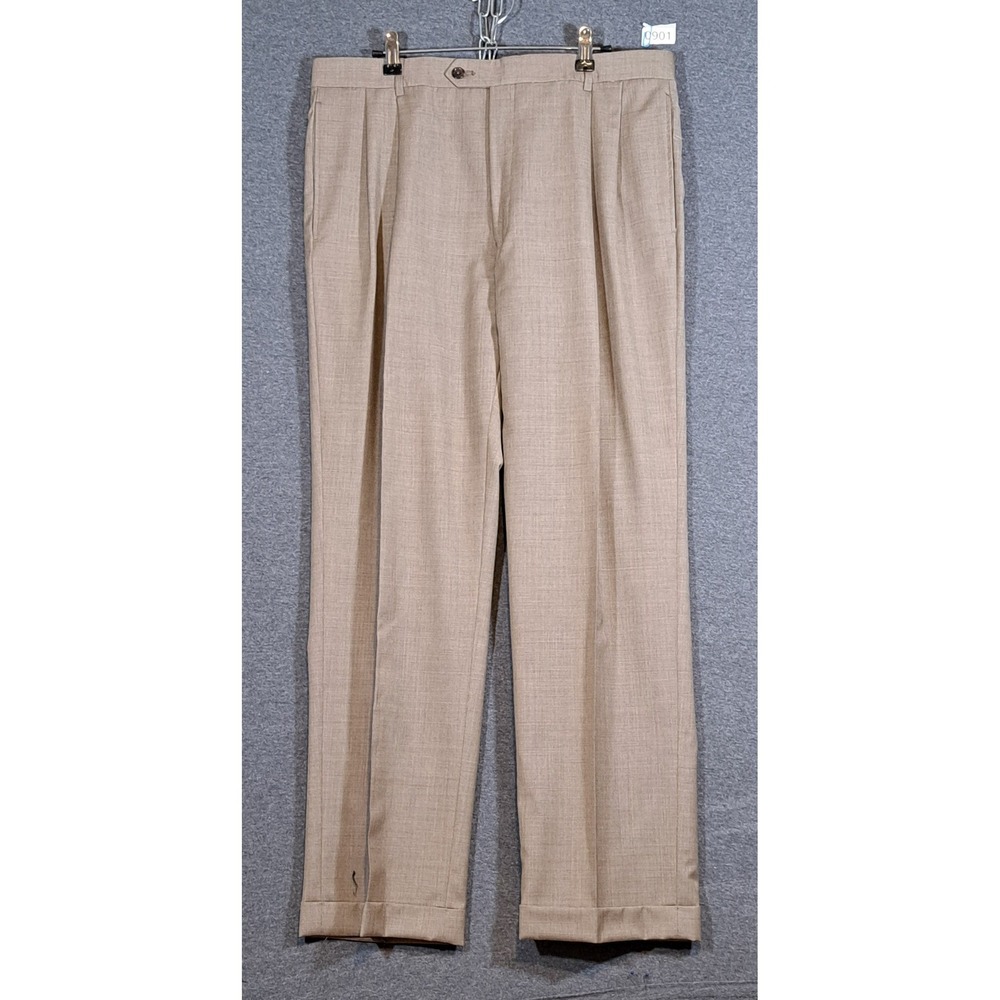 Jos A Bank Signature Windsor Pants 35R Mens Taupe Wool Pleated Cuffed Trousers